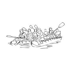 Hand sketch of people on a raft rafting vector
