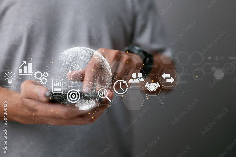 Aufkleber a businessman on his smartphone. business worldwide internet connection application technology and d
