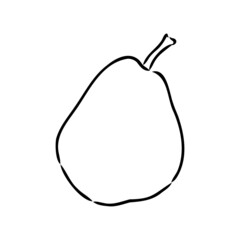 Simple hand-drawn vector black outline drawing. Pear isolated on a white background. Garden fruits, farm products. For prints, labels, markets. Children's coloring.