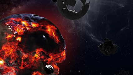 3D rendering, cinematic view of Earth and the moon dying after massive space event  3d illustration © ImageBank4U