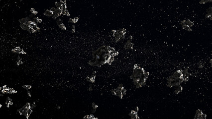 3D rendering of deep space with massive asteroid field flying ,
Large Asteroid Rocks Flying in space, Milky way Meteors rotating in deep space
3d illustration
