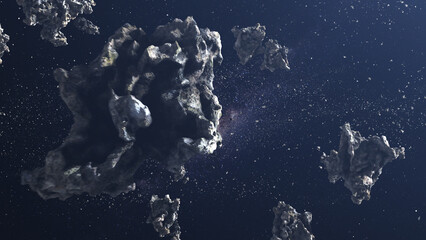3D rendering of deep space with massive asteroid field flying , Large Asteroid Rocks Flying in space, Milky way Meteors rotating in deep space 3d illustration © ImageBank4U