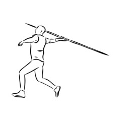 Hand sketch athlete throwing a javelin. Vector illustration - obrazy, fototapety, plakaty