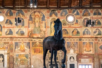 Palazzo Della Ragione, the Salone with the wooden horse and the astrological cycle of frescos in...