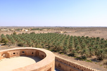 Fort Jabreen Castle beautiful historic castle in Oman, with palm trees view