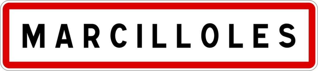Fototapeta premium Panneau entrée ville agglomération Marcilloles / Town entrance sign Marcilloles