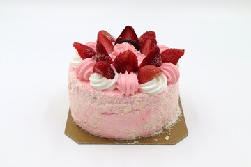 Strawberry Ice Cream Cake on white background