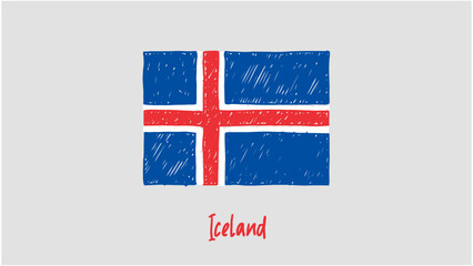 Obraz premium Iceland National Country Flag Marker or Pencil Sketch Illustration Vector