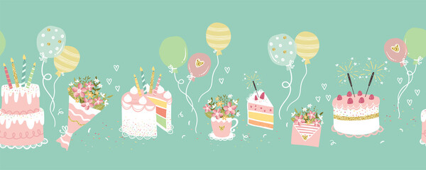 Fun hand drawn party seamless background. Great for birthday parties, textiles, banners, wallpapers, wrapping - vector design