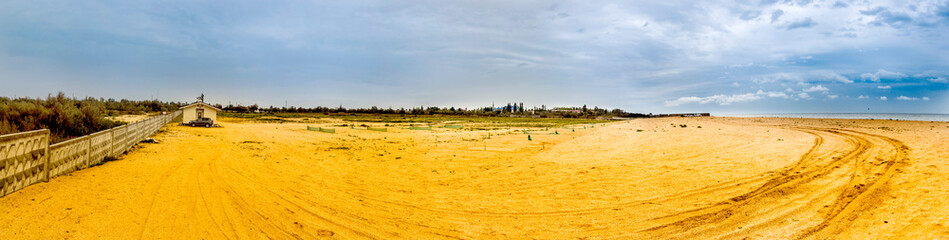 an empty camping place on the sea beach, Arabat Spit, Ukraine