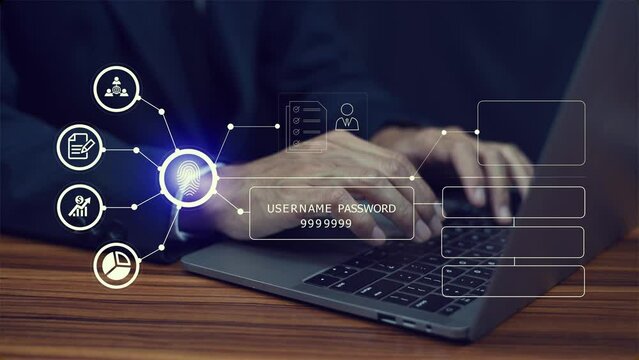 Businessman using login password to computer system on visual screen application network technology, unlock password for security information concept, Safety personal data, privacy mode, technology