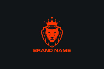 lion crown shield logo vector design