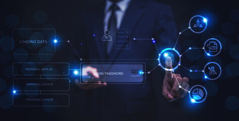 Businessman finger scan for unlock password for security information concept,