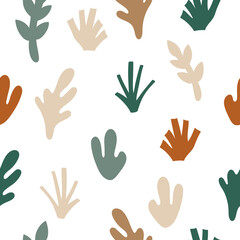 Abstract aesthetic shapes and lines on seamless pattern. Vector wall print in earth colors, retro boho style. Minimal design 