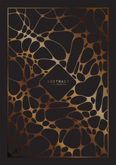 Luxury golden minimalistic geometric A4 template. Black premium abstract background design with elegant gold neurographic pattern and curved lines for invitation, brochure, card or notebook cover