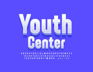 Vector bright logo Youth Center. Modern White Font. Artistic Alphabet Letters and Numbers set