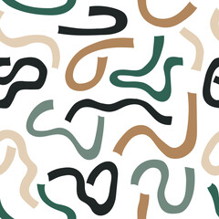 Abstract contemporary lines on seamless pattern. Vector wall print in earth colors, retro boho style. Minimal design 