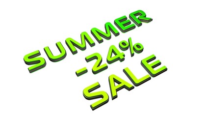 - 24% summer sale. Buying and selling. Shopping, discount. Green volume text. 3D rendering.