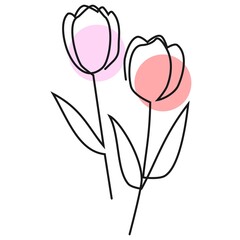 一筆書きで描いたチューリップ　線画のイラスト素材