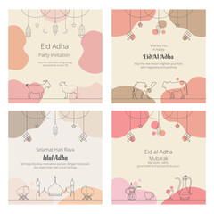 Fototapeta premium Set of Eid al Adha Greeting Card Pastel Background Vector Illustration