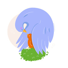 A mother bird and her child in a nest