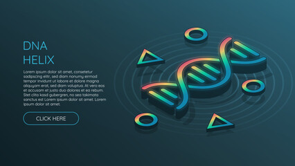 Isometric DNA helix with rainbow gradient on blue background. Extended with different shapes
