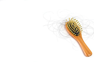 Brown hair, hair loss every day, serious problems and hair loss on a white background.