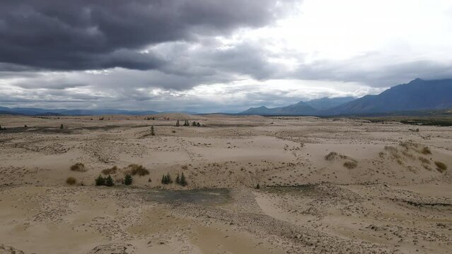 The Chara Sands is a tract, which is a sandy massif, in the Kalarsky district of the Trans-Baikal Territory. Russia. Drone view. Geological natural monument of geomorphological type.