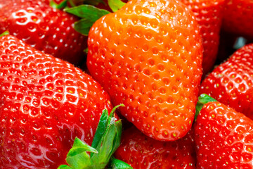 red strawberries close-up, macro photo