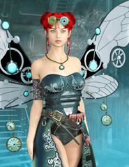 Steampunk fantasy heroine - 3D illustration - 504216313