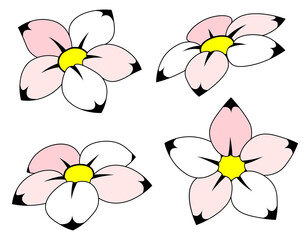 Pink flower blooming set of garden cartoon plant