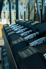 Dumbbell group. Gym. Fitness training equipment
