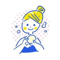 泡洗顔する女性・女の子のイラスト
