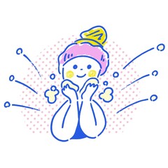 洗顔する女性・女の子のイラスト