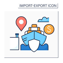 Cost, insurance and freight color icon. Deliver goods. Pays for transportation to destination and for minimum insurance.Import and export concept. Isolated vector illustration