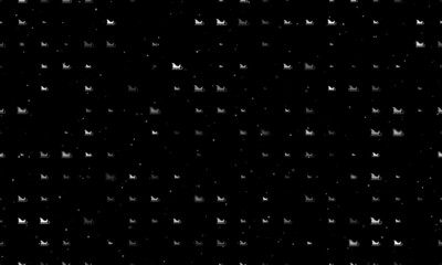 Seamless background pattern of evenly spaced white sleigh symbols of different sizes and opacity. Vector illustration on black background with stars