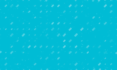 Seamless background pattern of evenly spaced white astrological opposition symbols of different sizes and opacity. Vector illustration on cyan background with stars