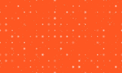 Seamless background pattern of evenly spaced white astrological sextile symbols of different sizes and opacity. Vector illustration on deep orange background with stars