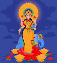 Obraz na płótnie Canvas Ancient Indian Hindu God Lakshmi Composition