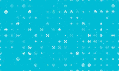 Fototapeta na wymiar Seamless background pattern of evenly spaced white no video symbols of different sizes and opacity. Vector illustration on cyan background with stars