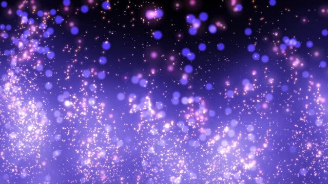 Futuristic shiny bright purple particles background. Purple dust particles of the universe with stars on a black background. Abstract movement of particles. Seamless loop VJ. 3d. 4K. Isolated black ba