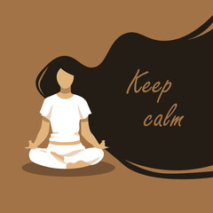 Flat doodle with a lotus yoga pose. Perfect asana to keep calm.