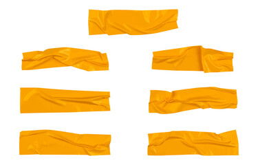 Yellow wrinkled adhesive tape of different sizes isolated on white background. Vector illustration.