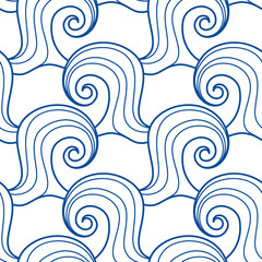 hand-drawn curls of waves, in blue lines.