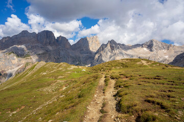 View of the Marmolada massif near Val Contrin. Dolomites.