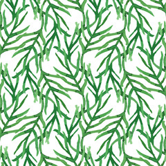 Naklejka na ściany i meble Seamless background from watercolor drawings abstract green twigs