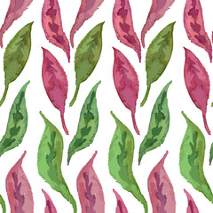 Obraz premium Seamless background from watercolor drawings green and red leaves