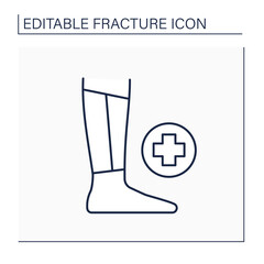 Nonsurgical treatment line icon. Compress for broken foot. Treatment fracture. Healthcare concept. Isolated vector illustration. Editable stroke