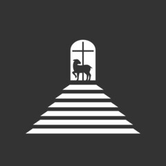 Christian illustration. Church logo. The stairs leading to the lamb and the cross. © biblebox