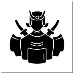 Samurai glyph icon.Military nobility.Bushido codes of martial virtues, indifference to pain, and unflinching loyalty.Japanese culture concept. Filled flat sign. Isolated silhouette vector illustration